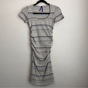 Seraphine Maternity Striped Ruched Bodycon Midi Dress Gray‎ US Sz 2